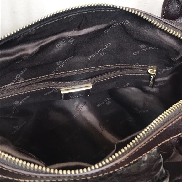 Cromia Women’s Brown Crocodile Embossed Leather Handbag Italy - Picture 4 of 12